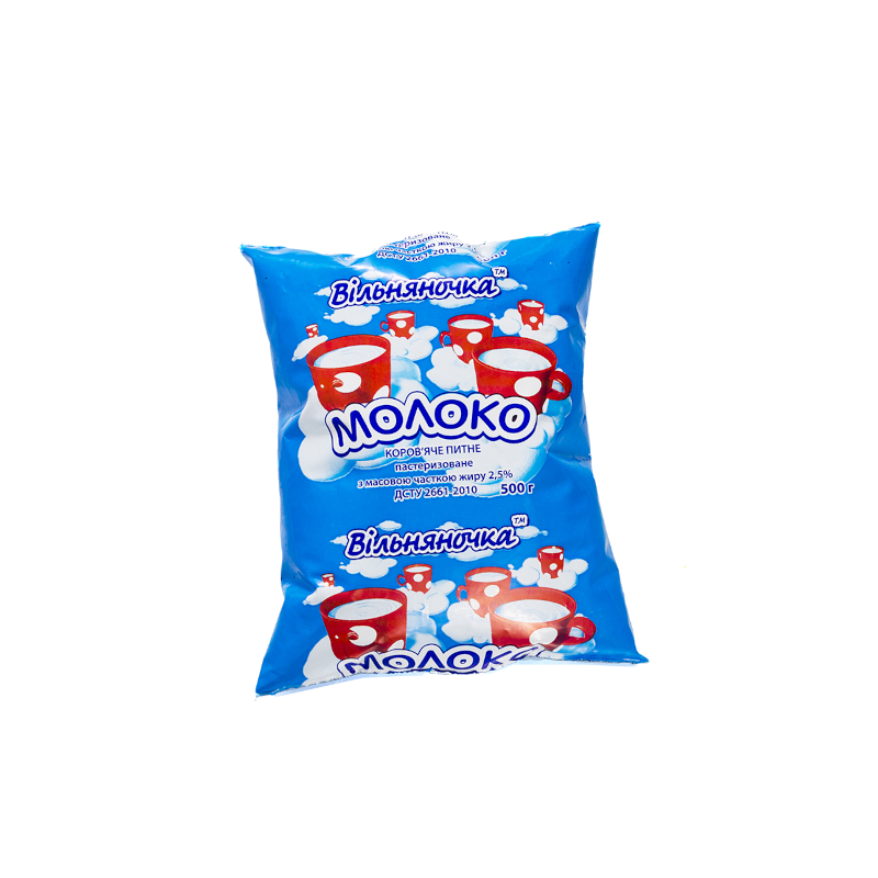 Молоко коров'яче ВІЛЬНЯНОЧКА, пастеризоване, 2,5%, 500г